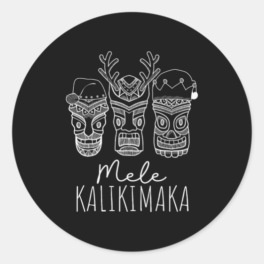 Mele Kalikimaka Christmas Hawaiian Santa Tiki Mask ラウンドシール (正面)
