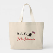 Mele Kalikimaka Christmas Santa with Hawaiian flag ラージトートバッグ (裏面)