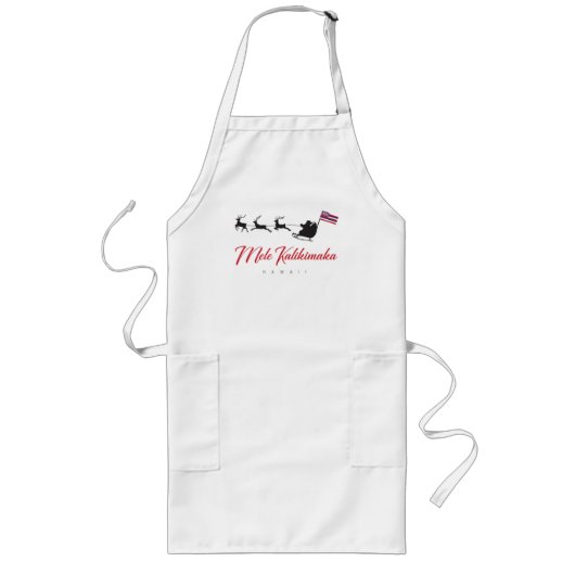 Mele Kalikimaka Christmas Santa with Hawaiian flag ロングエプロン (正面)