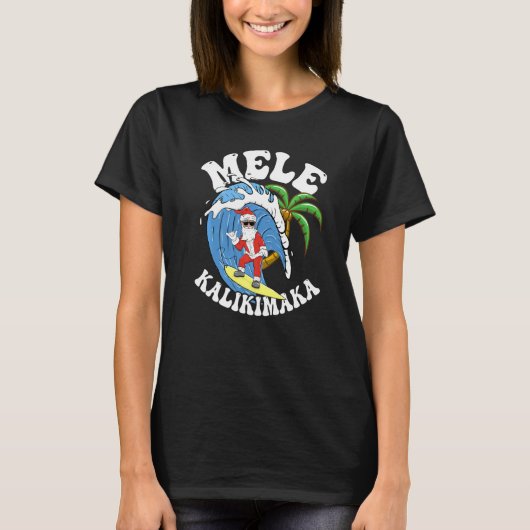 Mele Kalikimaka Christmas Surf  Santa Surfing Tシャツ (正面)