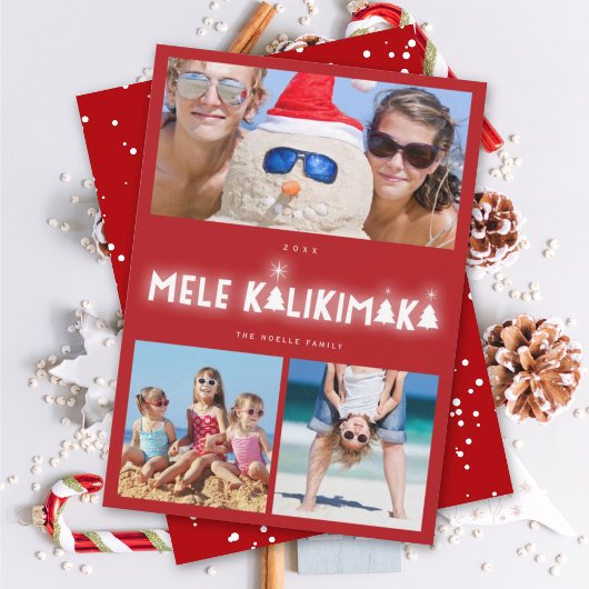Mele Kalikimaka Glow 3 Photo Collage Christmas シーズンカード