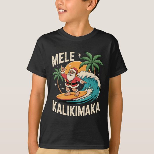 Mele Kalikimaka Hawaii Christmas Shirt Surfing San Tシャツ (正面)