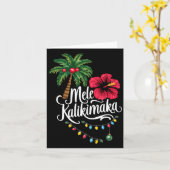 Mele Kalikimaka Hawaii Santa Hawaiian Merry Christ カード (黄色い花)