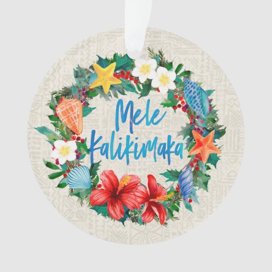 Mele Kalikimaka Hawaiian Beach Christmas Wreath オーナメント (正面)