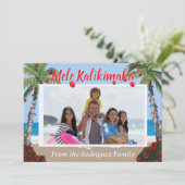 Mele Kalikimaka Hawaiian Beach Personalized Photo シーズンカード (スタンド正面)