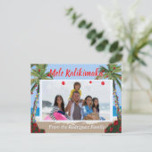 Mele Kalikimaka Hawaiian Beach Personalized Photo  シーズンポストカード (スタンド正面)