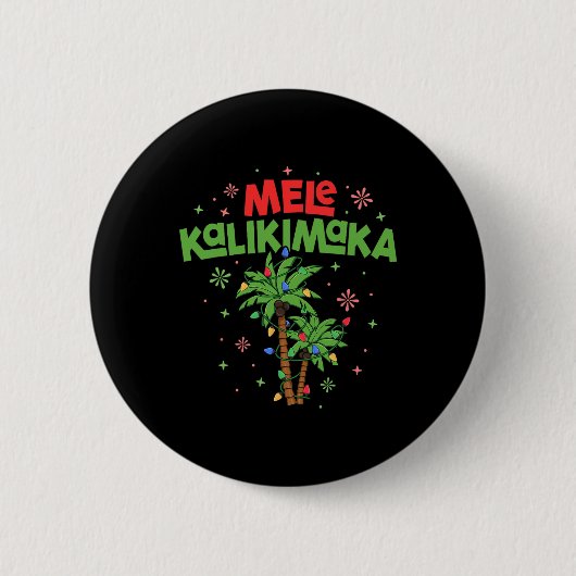 Mele Kalikimaka Hawaiian Christmas Palm Tree Light 缶バッジ (正面)