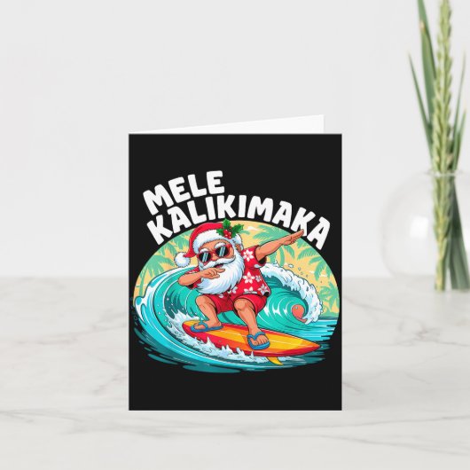 Mele Kalikimaka Hawaiian Christmas Santa Surfing B カード (正面)