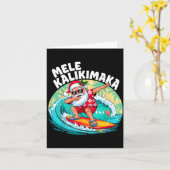Mele Kalikimaka Hawaiian Christmas Santa Surfing B カード (黄色い花)