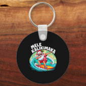 Mele Kalikimaka Hawaiian Christmas Santa Surfing B キーホルダー (正面)
