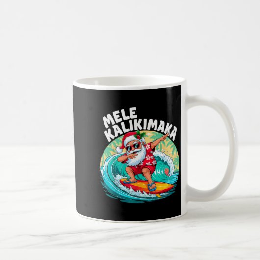 Mele Kalikimaka Hawaiian Christmas Santa Surfing B コーヒーマグカップ (右)