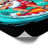 Mele Kalikimaka Hawaiian Christmas Santa Surfing B ポスター (角)