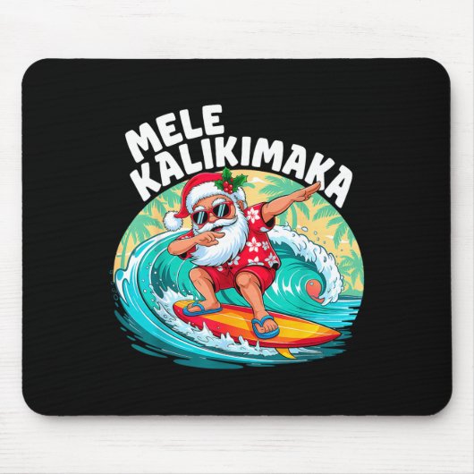 Mele Kalikimaka Hawaiian Christmas Santa Surfing B マウスパッド (正面)