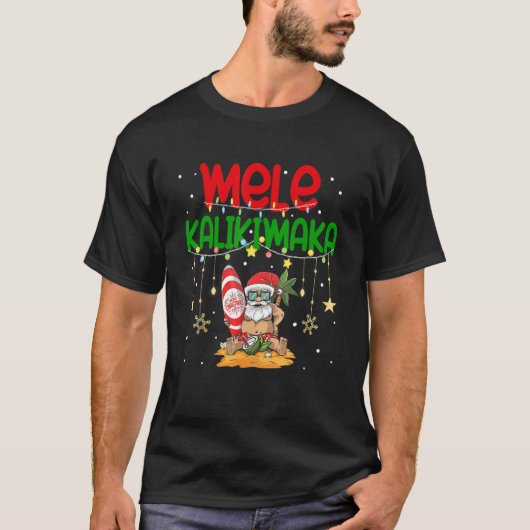 Mele Kalikimaka Hawaiian Christmas Santa Surfing C Tシャツ (正面)