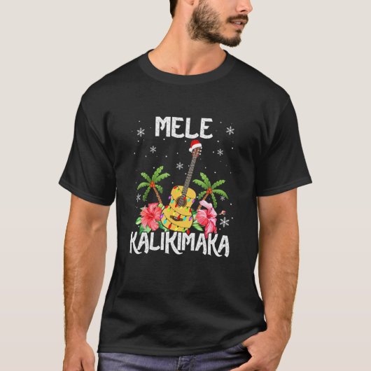Mele Kalikimaka Merry Christmas Lights Santa Hawai Tシャツ (正面)