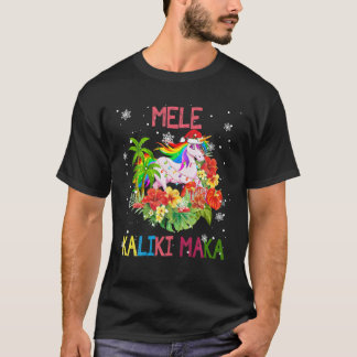 Mele Kalikimaka Merry Xmas Floral Hawaiian Santa U Tシャツ