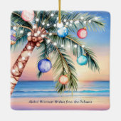 Mele Kalikimaka Palm Tree Tropical Christmas セラミックオーナメント (裏面)