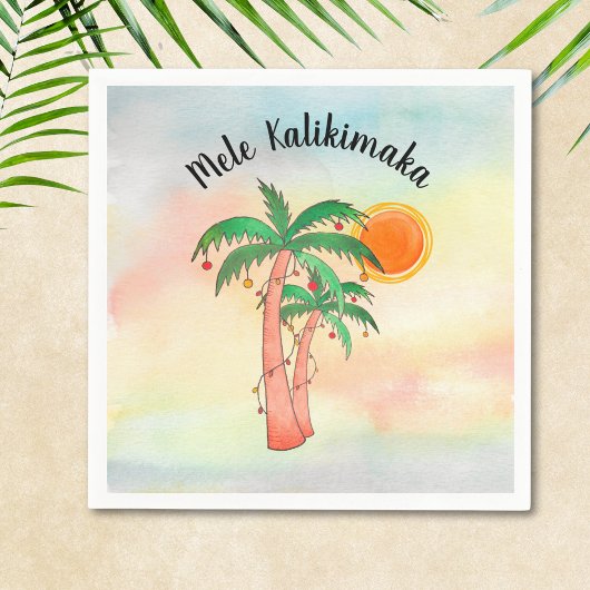 Mele Kalikimaka Palm Trees Napkins スタンダードカクテルナプキン