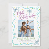 Mele Kalikimaka Photo Teal Hand Drawn Christmas シーズンカード (正面)