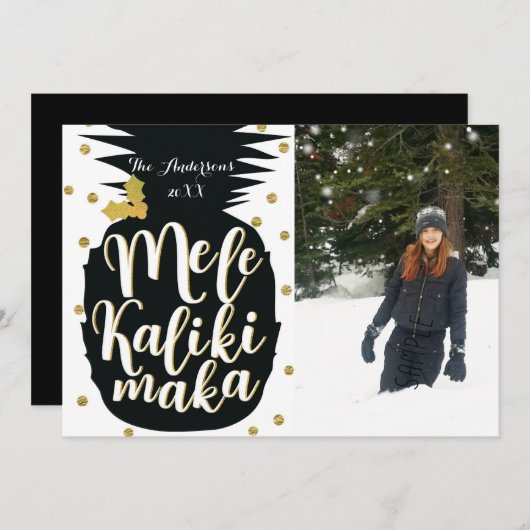 Mele Kalikimaka Pineappleクリスマスフォトカード シーズンカード (正面/裏面)