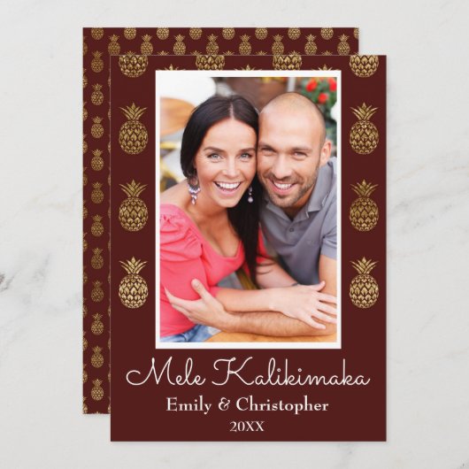 Mele Kalikimaka Pineappleクリスマスフォトカード シーズンカード (正面/裏面)