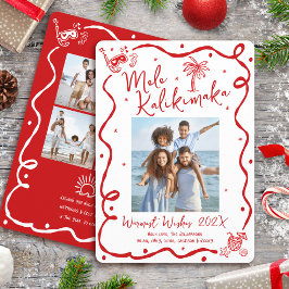Mele Kalikimaka Red 5 Photo Hand Drawn Christmas シーズンカード