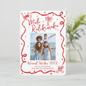 Mele Kalikimaka Red 5 Photo Hand Drawn Christmas シーズンカード (スタンド正面)