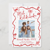 Mele Kalikimaka Red 5 Photo Hand Drawn Christmas シーズンカード (正面)