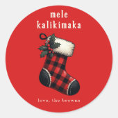 Mele Kalikimaka Red & Black Plaid Stocking Holiday ラウンドシール (正面)