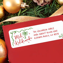 Mele Kalikimaka Red Green Doodle Christmas Address ラベル