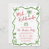 Mele Kalikimaka Red Green Hand Drawn Fun Christmas 招待状 (正面)