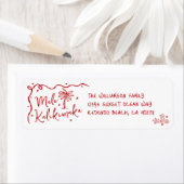 Mele Kalikimaka Red Hand Drawn Christmas Address ラベル (インサイチュ)