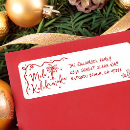 Mele Kalikimaka Red Hand Drawn Christmas Address ラベル