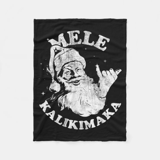 Mele Kalikimaka Retro Hawaii Santa Aloha Christmas フリースブランケット (正面)