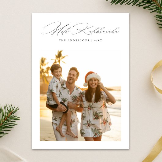  Mele Kalikimaka Script Tropical Family Photo シーズンカード
