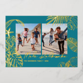 Mele Kalikimaka Teal Photo Collage Christmas 箔シーズンカード (正面)
