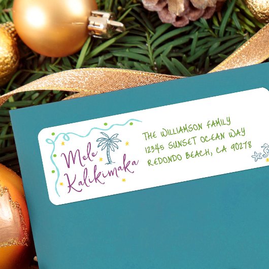 Mele Kalikimaka Teal Purple Green Doodles Address ラベル