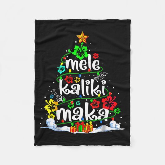 Mele Kalikimaka Trocal Christmas Hawaiian Santa Xm フリースブランケット (正面)