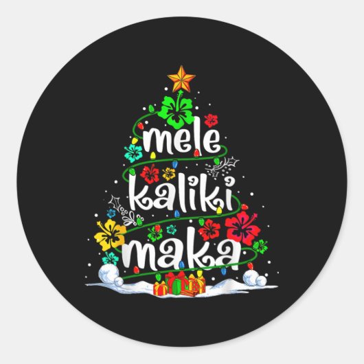 Mele Kalikimaka Tropical Christmas Hawaiian Santa ラウンドシール (正面)