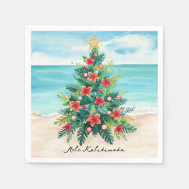 Mele Kalikimaka Tropical Palm Tree Christmas スタンダードカクテルナプキン