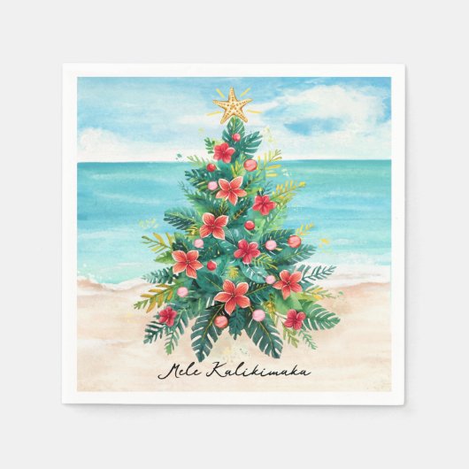 Mele Kalikimaka Tropical Palm Tree Christmas スタンダードカクテルナプキン (正面)