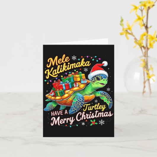 Mele Kalikimaka Turtley Have A Merry Christmas  カード (黄色い花)