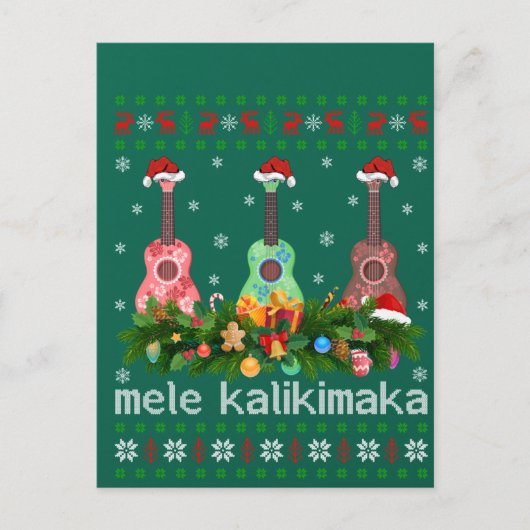Mele Kalikimaka Ukulele Guitar Gift Ugly Ukulele ポストカード (正面)