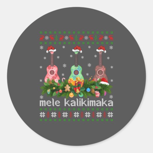 Mele Kalikimaka Ukulele Guitar Gift Ugly Ukulele ラウンドシール (正面)
