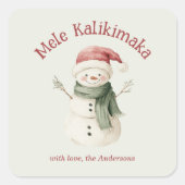 Mele Kalikimaka Watercolor Cute Snowman Custom スクエアシール (正面)