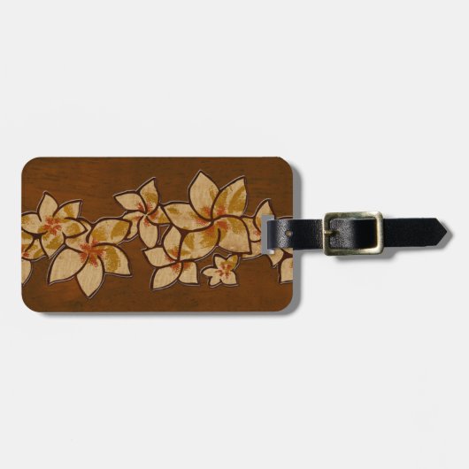 Meliaのハワイのプルメリアのフェイクな木製の荷物のラベル ラゲッジタグ (正面横)
