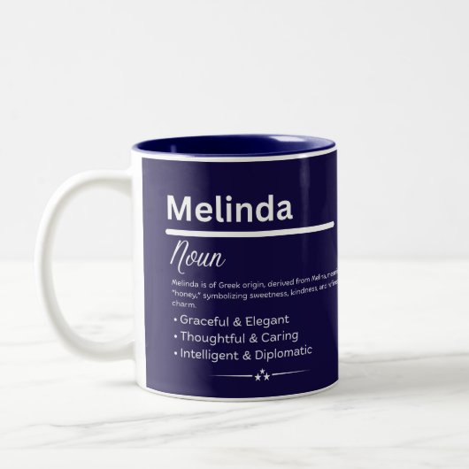 Melinda, Girl Personalized Name Definition Mug ツートーンマグカップ (左)
