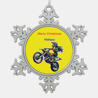 Melissa's Motocross Christmas Snowflake Ornament スノーフレークピューターオーナメント