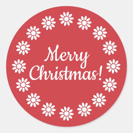 Mellow Geo Flowers -red white Merry Christmas -rim ラウンドシール (正面)