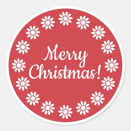 Mellow Geo Flowers -red white Merry Christmas +rim ラウンドシール (正面)